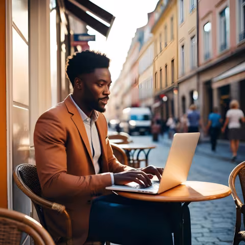 Man sitting cafe working